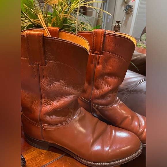 RARE FIND Men Vintage Leather cognac Roper Boots By Justin Size 11 Rodeo Western - Picture 5 of 12